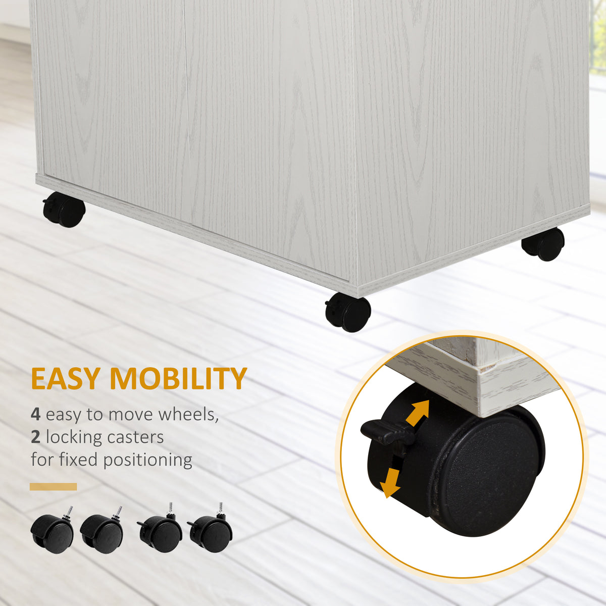 Meuble de rangement cuisine pour micro-ondes, roulettes verrouillables, blanc