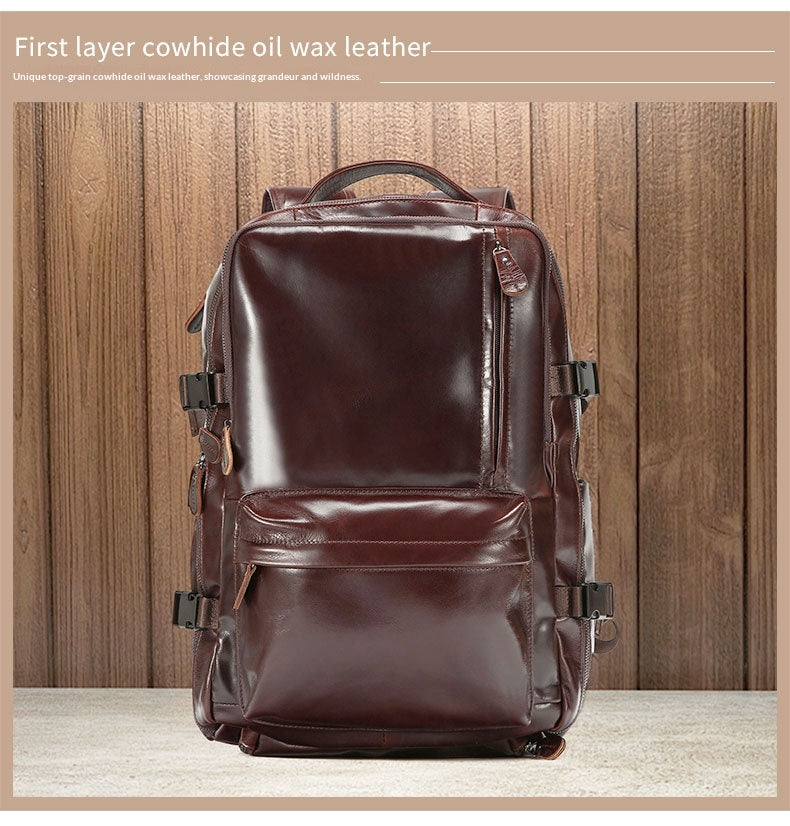 Sac à dos en cuir ciré, grande capacité et port USB