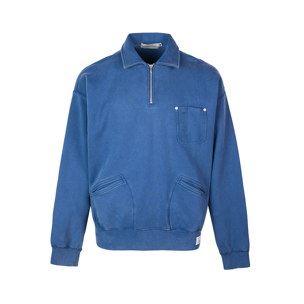 Veste sweat délavée effet vintage, col chemise