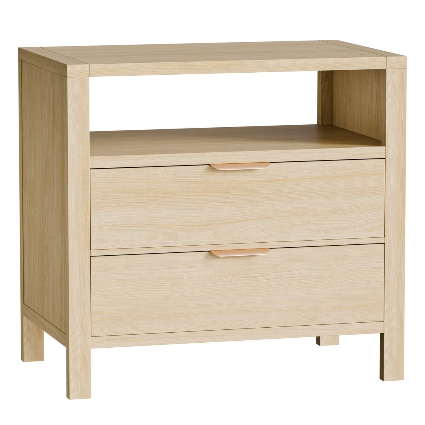 Table de chevet en bois, 2 tiroirs et étagère