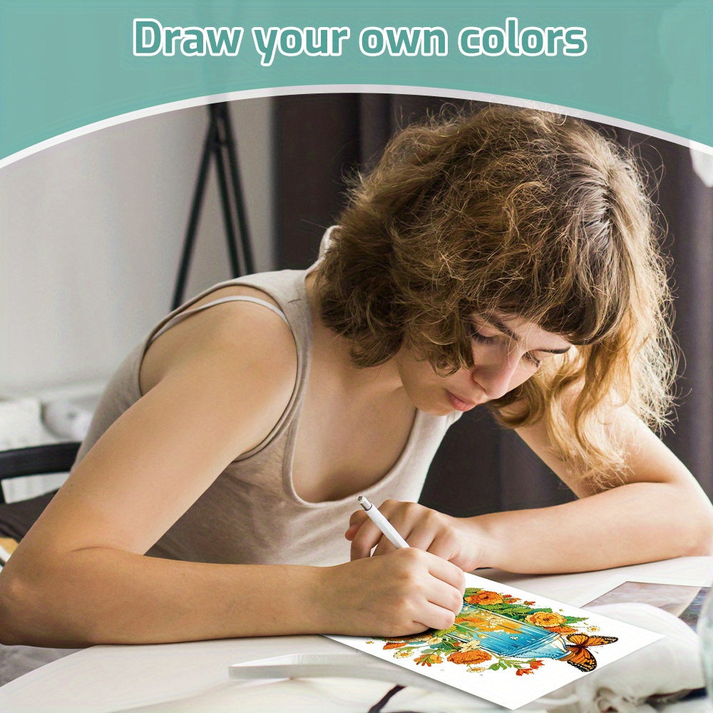Coffret 3 livres de coloriage, fleurs, château et vase