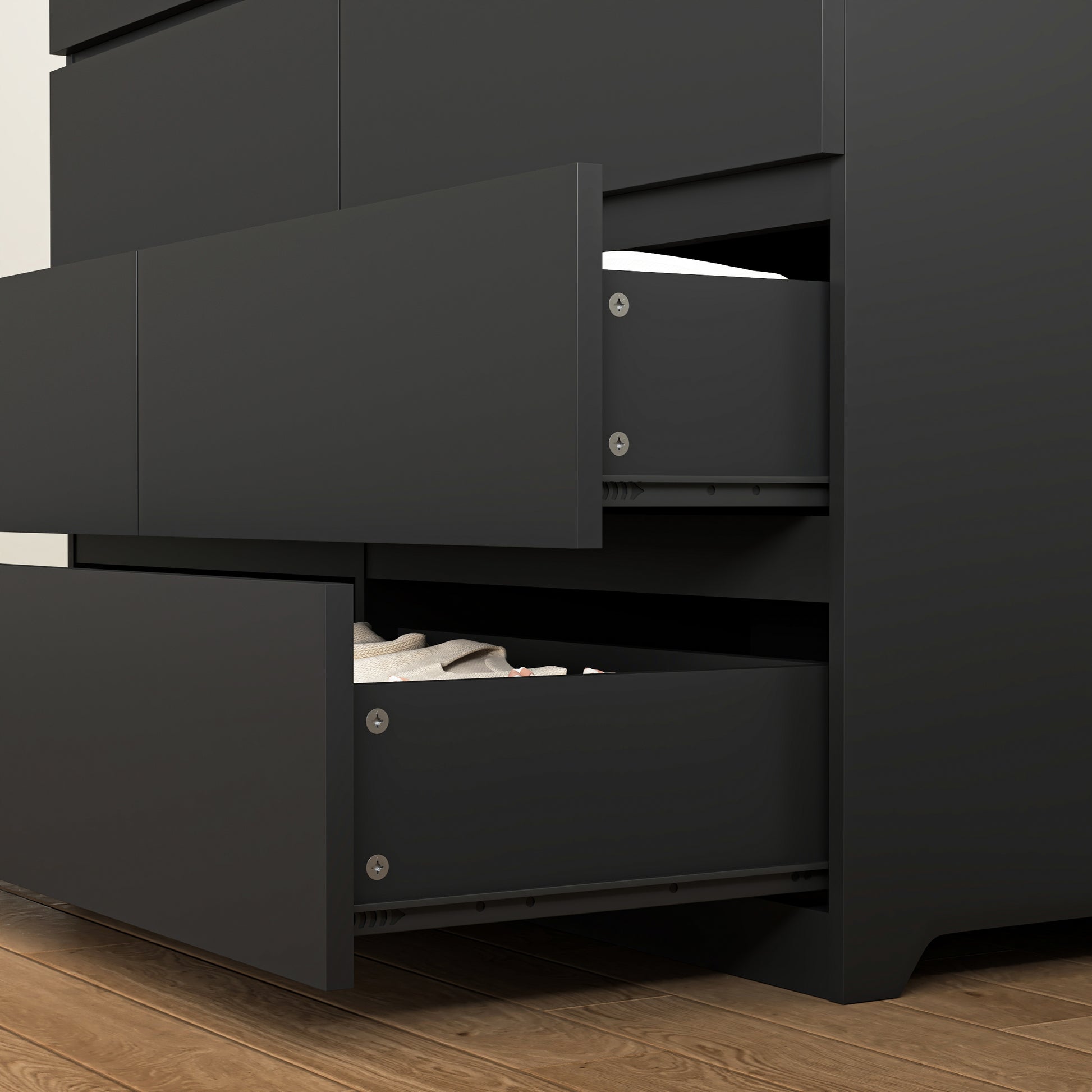 Commode 8 tiroirs en bois pour chambre, noire