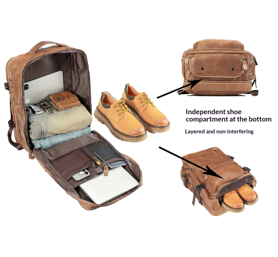 Sac à dos en cuir ciré, grande capacité et port USB