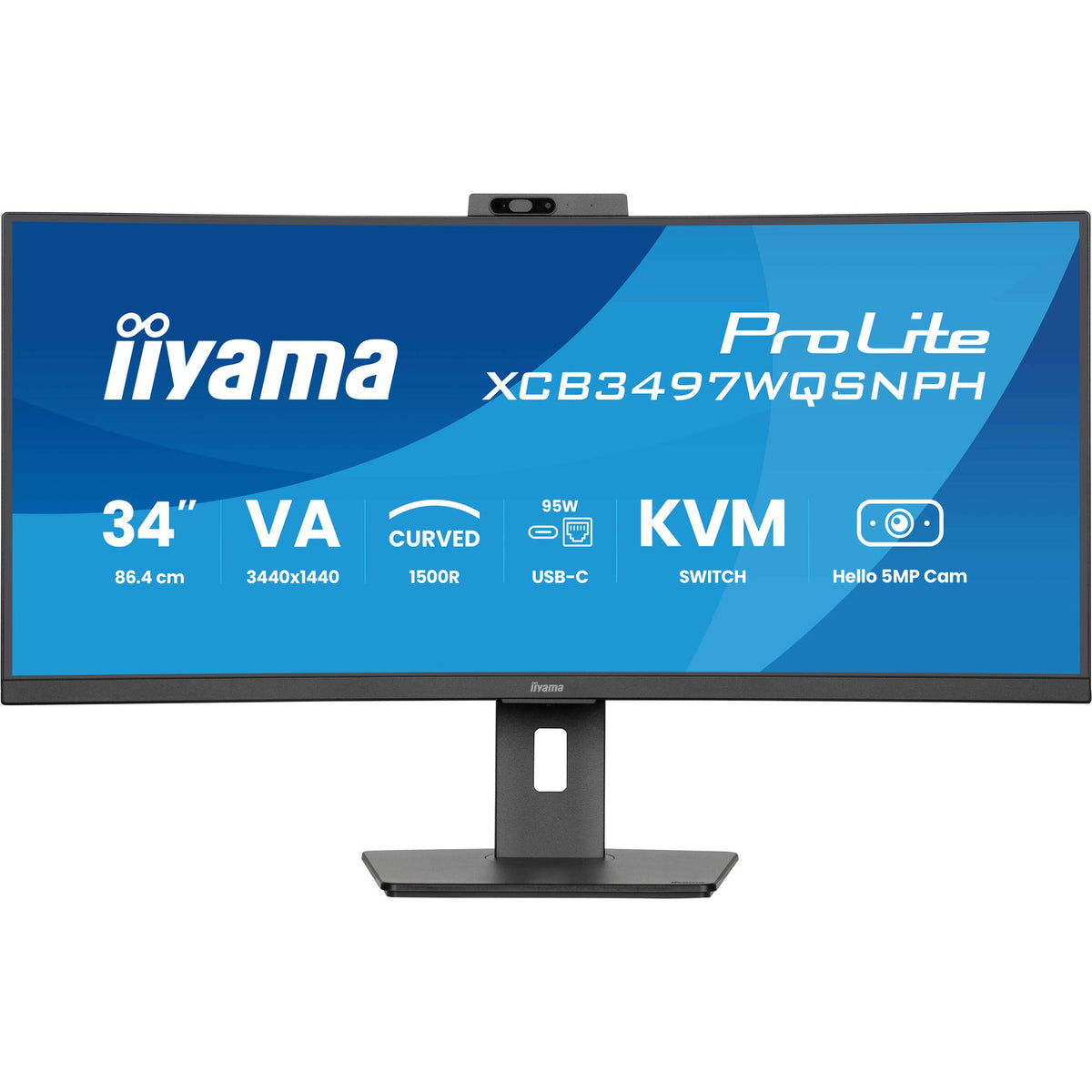 Écran PC Iiyama ProLite XCB3497WQSNPH-B1 — 34" Incurvé UWQHD 120Hz, USB-C, Webcam, KVM